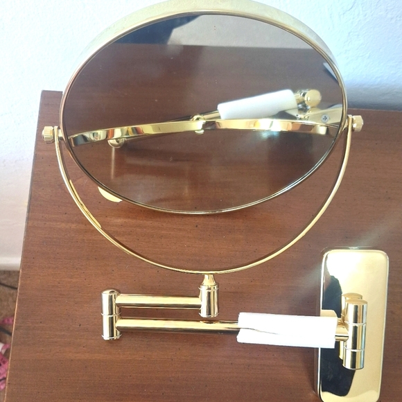 Wall Mounted Makeup Gold Mirrors 8 Inch Brass Double Sided With Magnifying - Picture 7 of 12